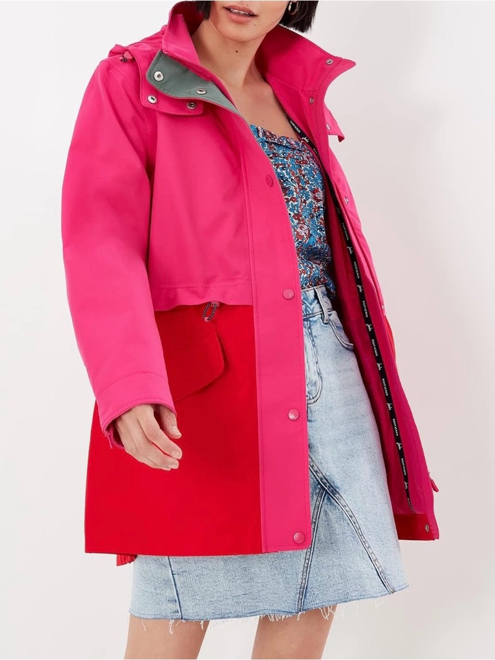 Joules Pink and Red Colorblock Trench Coat